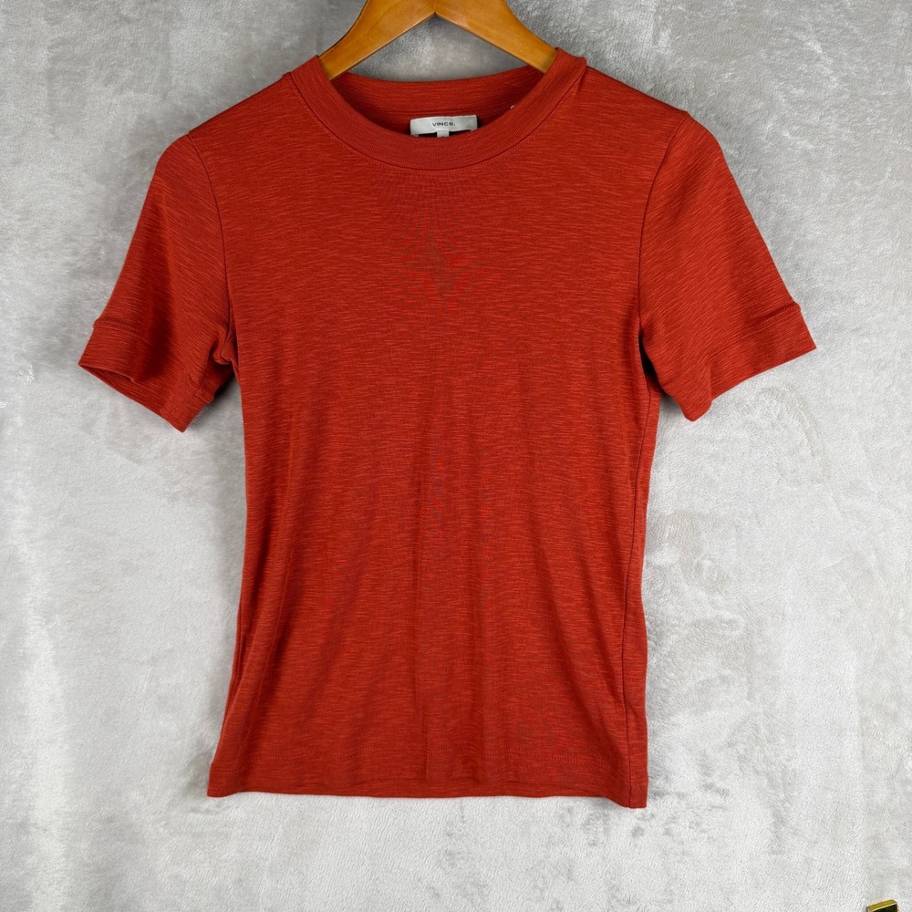 Vince Womens Slub Cotton Modal Crew Neck Short Sleeve Tee Rust Orange Medium